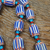 H-4B Vintage Venetian inspired Trade Blue Chevron and whiteheart Beads Strand